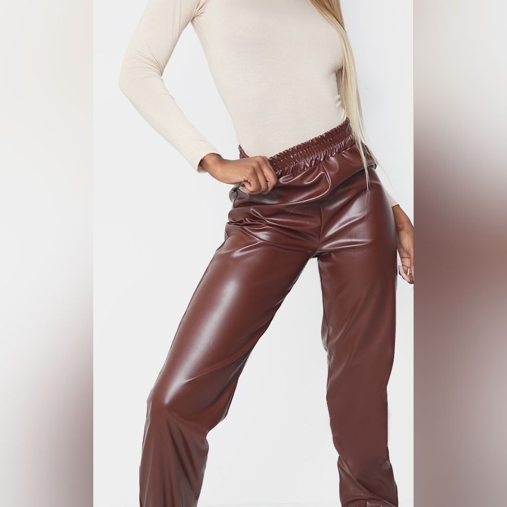 Chocolate Brown Vegan Faux Leather Joggers